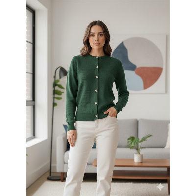 Picture of Women's Long Sleeve Sweater Open Front Cardigan Button Closer Outerwear Winter Dress Casual Solid Color Sweaters - PBD Deep Green - Int:34