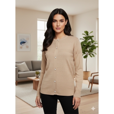 Picture of Women's Long Sleeve Sweater Open Front Cardigan Button Closer Outerwear Winter Dress Casual Solid Color Sweaters - PBD Brown - Int:36