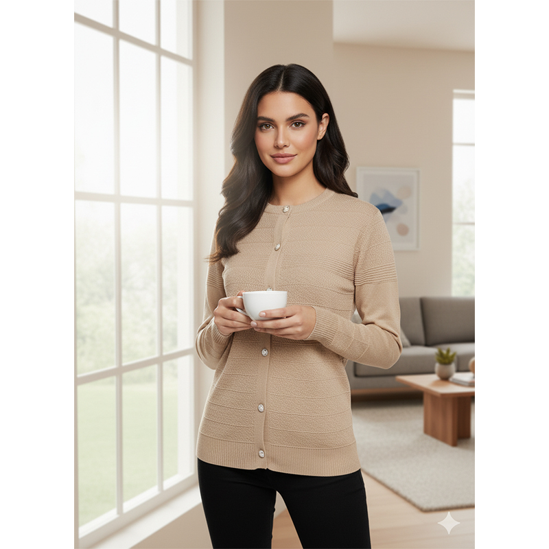 Picture of Women's Long Sleeve Sweater Open Front Cardigan Button Closer Outerwear Winter Dress Casual Solid Color Sweaters - PBD Brown - Int:34
