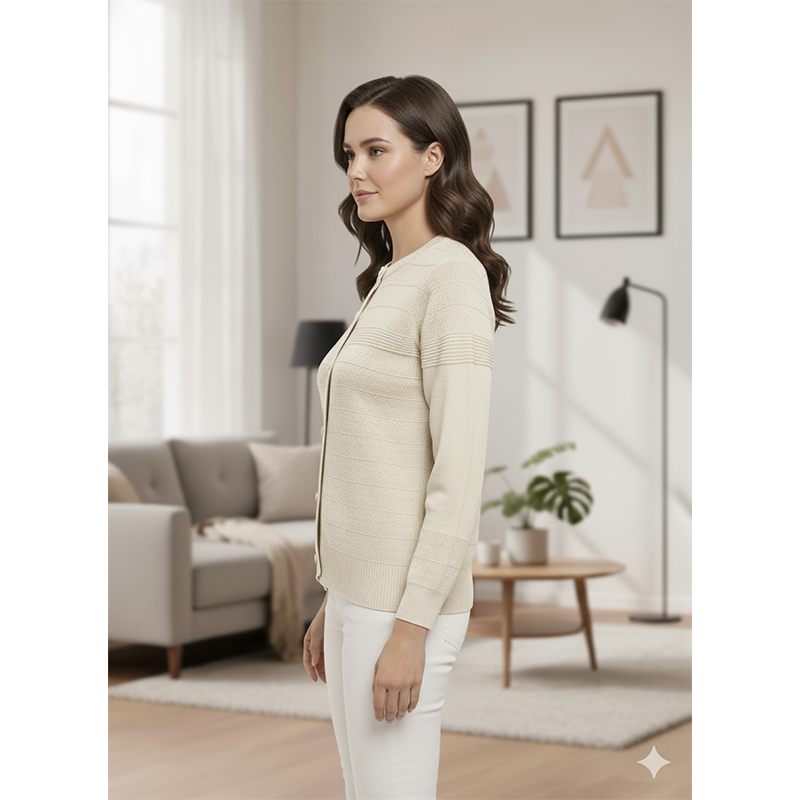 Picture of Women's Long Sleeve Sweater Open Front Cardigan Button Closer Outerwear Winter Dress Casual Solid Color Sweaters - PBD White - Int:34