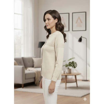 Picture of Women's Long Sleeve Sweater Open Front Cardigan Button Closer Outerwear Winter Dress Casual Solid Color Sweaters - PBD White - Int:34