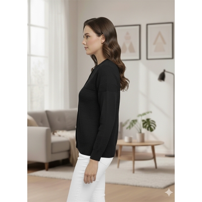 Picture of Women's Long Sleeve Sweater Open Front Cardigan Button Closer Outerwear Winter Dress Casual Solid Color Sweaters - PBD Black - Int:36