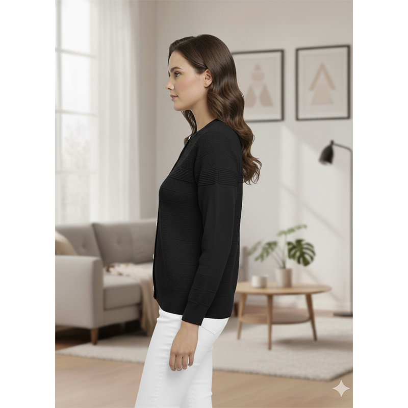Picture of Women's Long Sleeve Sweater Open Front Cardigan Button Closer Outerwear Winter Dress Casual Solid Color Sweaters - PBD Black - Int:34