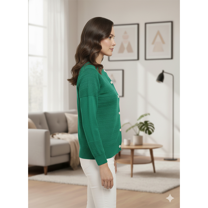 Picture of Women's Long Sleeve Sweater Open Front Cardigan Button Closer Outerwear Winter Dress Casual Solid Color Sweaters - PBD light green - Int:32