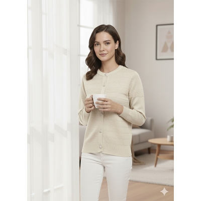 Picture of Women's Long Sleeve Sweater Open Front Cardigan Button Closer Outerwear Winter Dress Casual Solid Color Sweaters - PBD White - Int:30