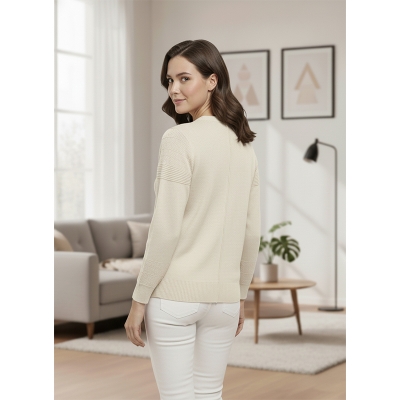 Picture of Women's Long Sleeve Sweater Open Front Cardigan Button Closer Outerwear Winter Dress Casual Solid Color Sweaters - PBD White - Int:30