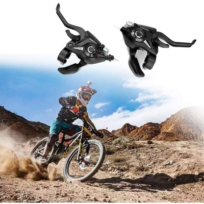 Picture of Mountain Bike Brake Lever, Bicycle Brake Shifter Set Visible Optical Gear Display Indicator with Brake Cable 3 Speed×7 Speed (Right &Left) 2 pcs Bicycle Accessories