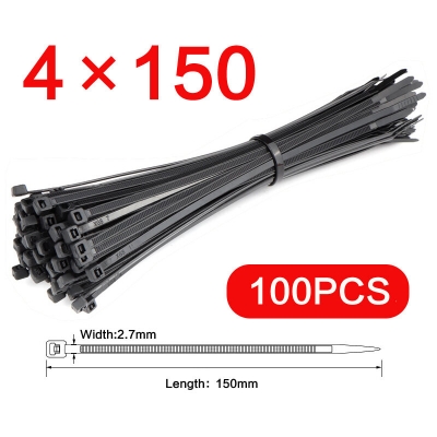 Picture of 6 Inch (4x150mm) Cable Tie 100 Pcs Black Nylon Plastic Cable Tie