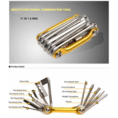 Picture of Bicycle Tools Heavy Duty 11 Function Folding Pocket Tool Motorcycle Accessories