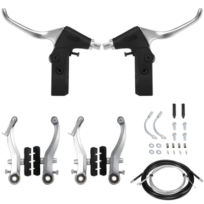 Picture of Bicycle V-Brake & Brake Levers & Cable Cycling Handlebar Short Brake Clutch Lever Gear Cable Wire & Hosing Full Set Bicycle Accessories