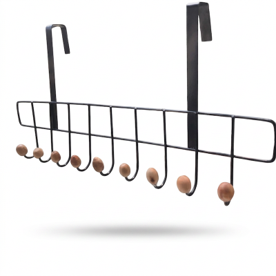 Picture of Door Hooks Sturdy Metal Over Door Wooden Hooks Organizer Rack for Hanging Coats Hats Robes Towels, Bathroom