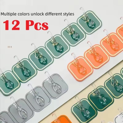 Picture of 6 Pcs/12 Pcs Self Adhesive Hook Key Storage Hanger for Kitchen Bathroom Door Wall Wall Hanger Sticky Walls for Hooks Sticker Door Bedroom Bathroom Home Hooks and Hangers Kitchen Magic Adhesive self Strong Wall Hanger