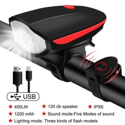 Picture of Rechargeable Bike Horn and Light 140 DB with Super Bright 250 Lumen Light 3 Modes