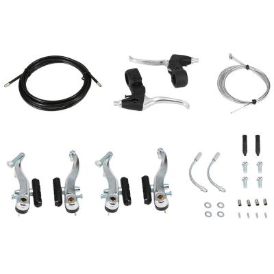 Picture of Bicycle V-Brake & Brake Levers & Cable Cycling Handlebar Short Brake Clutch Lever Gear Cable Wire & Hosing Full Set Bicycle Accessories