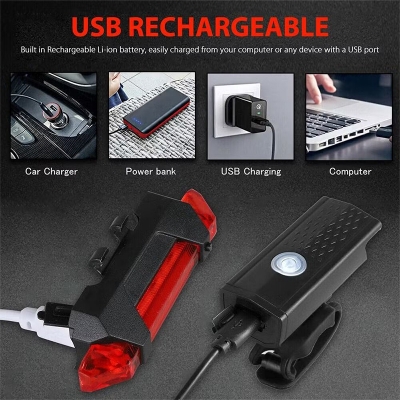 Picture of Powerful Front and Back Bike Light Rechargeable Bicycle Accessories Riding Light