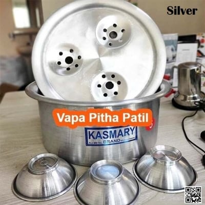 Picture of Vapa Pitha Maker, Aluminium'S Steamed Cake (Vapa Pitha / Taaler Pitha) / Pudding / Cake / Rice Saucepan With Lid And 3 Pieces Bowl