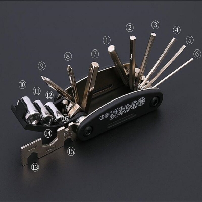 Picture of Combo of Chain Cleaner Brush and 15 in 1 Multi-Function Cycle Tools Kit Spoke Wrench Cycling Bicycle Chain Cleaner Brush & Cycle