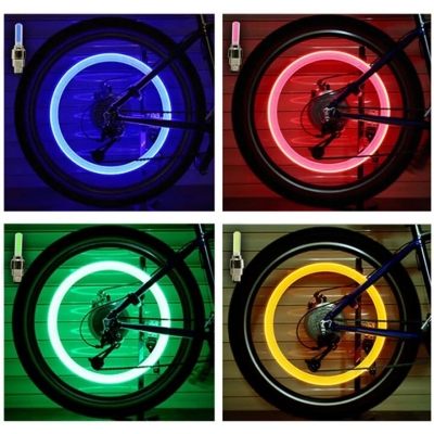 Picture of 2 Pcs Bike Neon Light Valve Decoration Light Bicycle Tire LED Light Safety Warning Flash Light Spoke Light Set 4 Colors