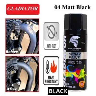 Picture of Spray Paint Matt Black 450ml Gladiator Spray Paint (04 Matt Black) Automatic hand spray paint, anti-rust Aerosol Spray Paint, metal furniture wood Spray Paint For car Motorcycle graffiti wall