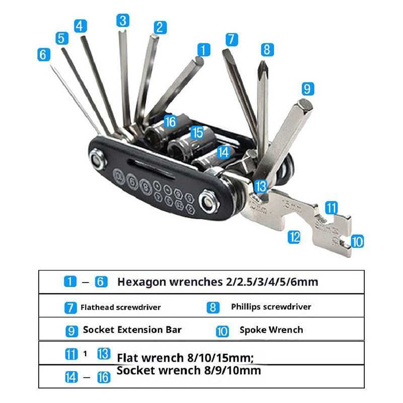 Picture of Bike Repair Tool Kit 16 in 1  Portable Socket Multipurpose Wrench Bicycle Multi Tool - সাইকেল