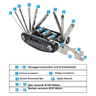 Picture of Bike Repair Tool Kit 16 in 1  Portable Socket Multipurpose Wrench Bicycle Multi Tool - সাইকেল