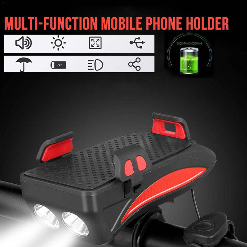 Picture of 4 in 1 Bicycle USB Rechargeable Led Bicycle Light with Horn and Mobile Holder With PowerBank