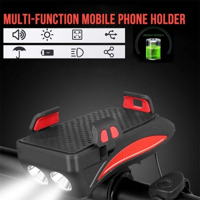 Picture of 4 in 1 Bicycle USB Rechargeable Led Bicycle Light with Horn and Mobile Holder With PowerBank