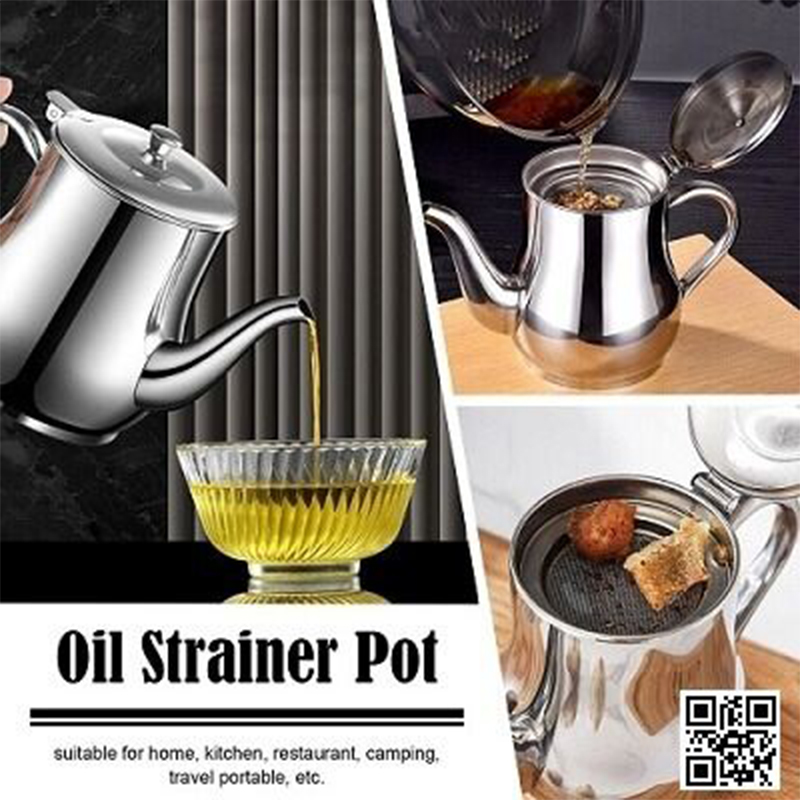 Picture of Stainless Steel Oil Strainer Pot Container Jug Storage with filter Cooking Oil Pot 940ml