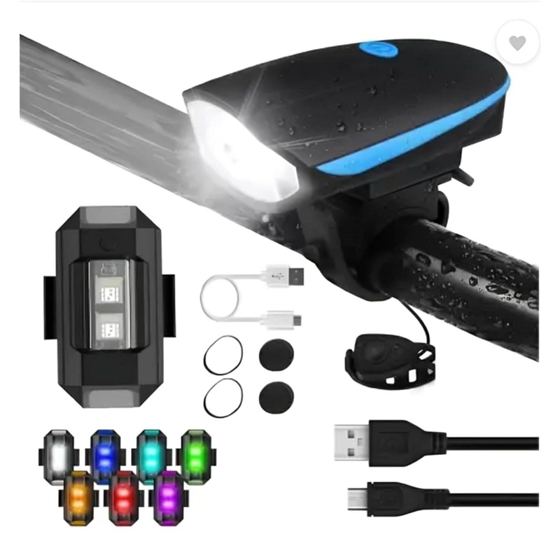 Picture of Bike Light Combo: Front Light + 140 dB Horn & Multicolor Rear Light - Rechargeable, Water Resistant, Silicone Mounts 2 pack Combo