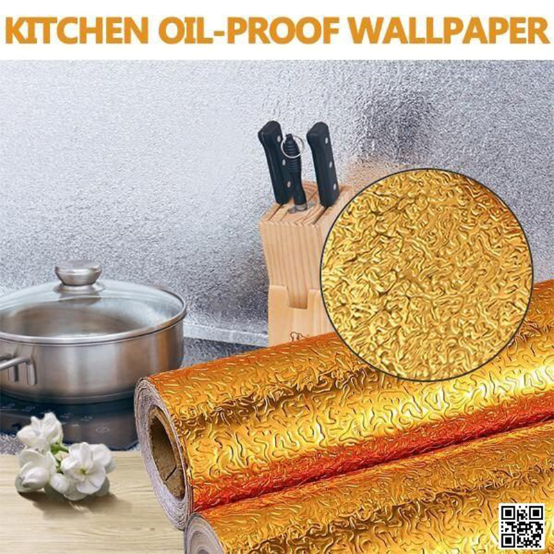 Picture of Kitchen oil resistant Sticker (Silver+Gold),  (লম্বায় প্রায় ১১৮ ইঞ্চি আর প্রস্থ ২৪ ইঞ্চি )Aluminum Foil Oil-Proof Sticker, Anti-fouling High-Temperature Self-Adhesive Wallpaper Wall Sticker