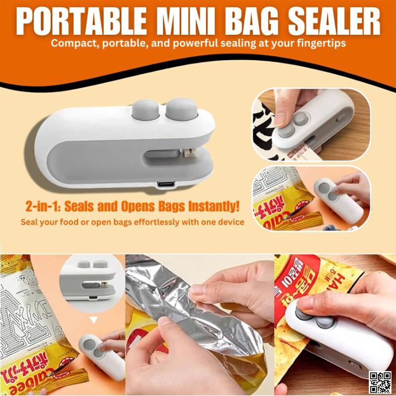 Picture of Mini Bag Sealer, Rechargeable Heat Sealer, 2 in 1 Chip Bag Sealer & Cutter, Mini Bag Sealer Machine, Portable Handheld Food Sealer for Plastic Bags
