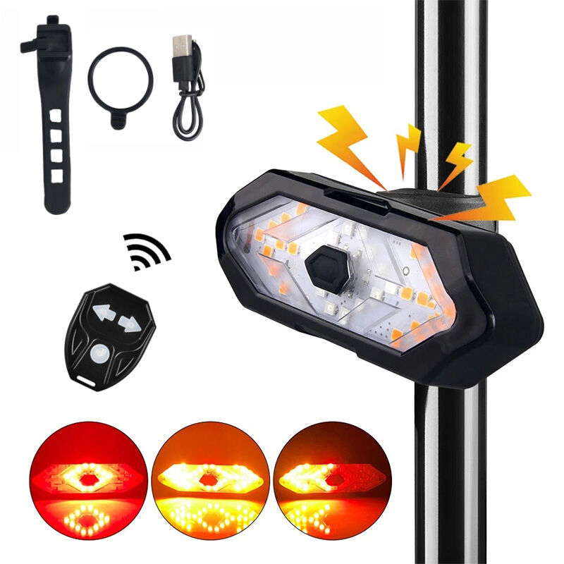 Picture of Bicycle Tail Light USB Rechargable Smart Wireless Remote Control Turn Signal LED Rear Break Light (Black) - সাইকেল