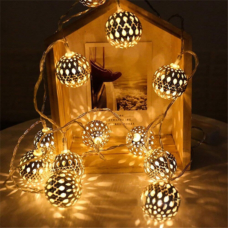 Picture of Home Decoration Light Metal Balls String Lights LED Globe Light Christmas Holiday Wedding Garland Home Party Decor