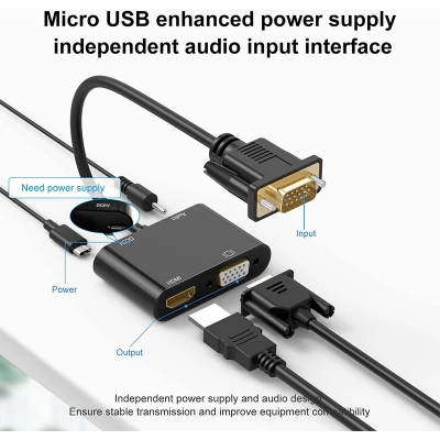 Picture of VGA to HDTV + VGA Converter Computer Connect Monitor Tv Dual Screen with Display Adapter Cable with Converter Computer Accessories