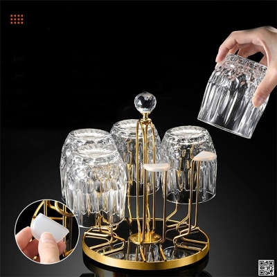 Picture of 360 Degree Rotating Dining Table Glass holder Rack, Golden Metal Stainless Steel Glass Stand
