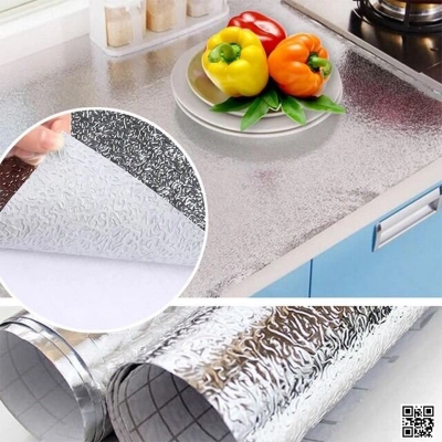 Picture of Kitchen oil resistant Sticker (Silver+Gold),  (লম্বায় প্রায় ১১৮ ইঞ্চি আর প্রস্থ ২৪ ইঞ্চি )Aluminum Foil Oil-Proof Sticker, Anti-fouling High-Temperature Self-Adhesive Wallpaper Wall Sticker