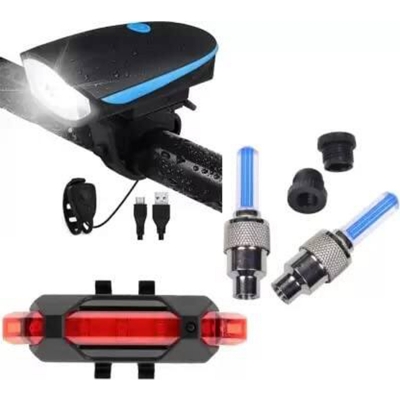Picture of Bicycle Set of LED Front Light with LED Tail Light and Valve Lights with Motion Sensor (Pack of 4 Lights, Multicolor)