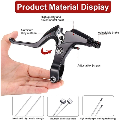 Picture of Complete Bike Brake Set, Black Front and Rear Bike MTB Hybrid Brake Inner and Outer Cables and Lever Kit Includes Callipers Levers Cables Black