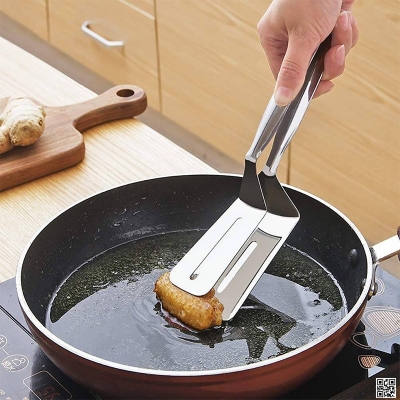 Picture of Stainless Steel Food Serving Tong, Barbecue Clip Frying Steak Fried Bread Egg Fried Fish Non-Stick Grill Tongs BBQ Kitchen Accessories