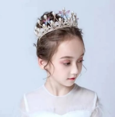 Picture of Romantic Butterfly Shape Princess Crown for Girls Handmade Rhinestone Pearl Headband For Birthday Wedding Model