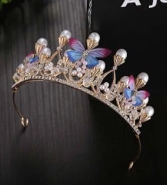 Picture of Romantic Butterfly Shape Princess Crown for Girls Handmade Rhinestone Pearl Headband For Birthday Wedding Model