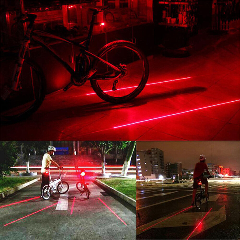 Picture of Bicycle Lasers Lights Waterproof 5 LED 2 Lasers 3 Modes Bike Taillight Safety Warning Light Bicycle Rear Bycicle Light Tail Lamp