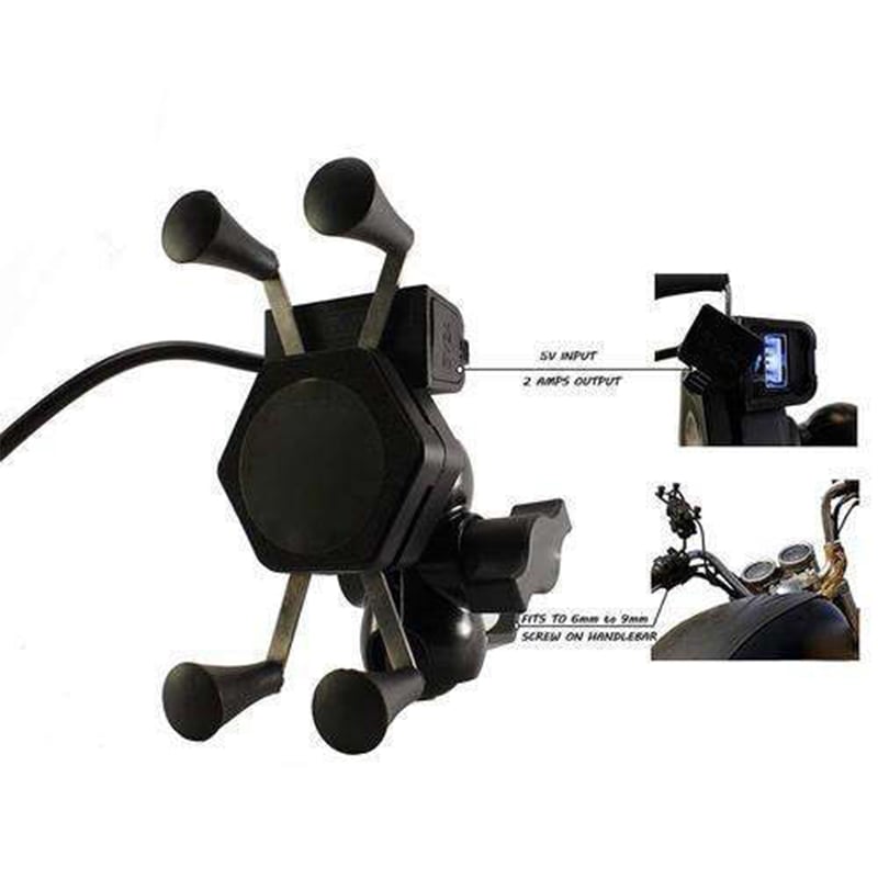 Picture of Spider Bike Mobile Holder with USB 3.0 Fast Charger - X-Grip Universal Motorcycle Car 360 Degree Rotating for All Android Devices Upto 7 Inches Mobiles (Black)