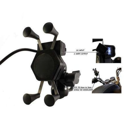 Picture of Spider Bike Mobile Holder with USB 3.0 Fast Charger - X-Grip Universal Motorcycle Car 360 Degree Rotating for All Android Devices Upto 7 Inches Mobiles (Black)
