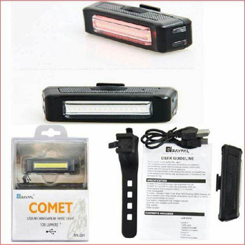 Picture of Comet LED USB Rechargeable Headlight + Tail Light Combo, for Cycles. 100 Lumens Bright Light 2 pcs
