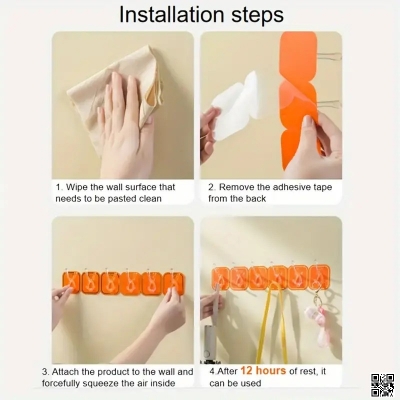 Picture of 6 Pcs/12 Pcs Self Adhesive Hook Key Storage Hanger for Kitchen Bathroom Door Wall Wall Hanger Sticky Walls for Hooks Sticker Door Bedroom Bathroom Home Hooks and Hangers Kitchen Magic Adhesive self Strong Wall Hanger