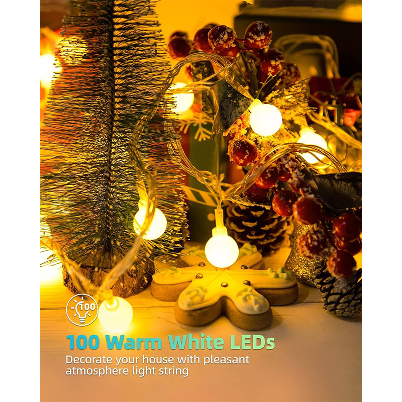 Picture of Globe String Lights Mains Powered, LIGHTNUM 10M/32.8ft 100 LED Outdoor Fairy Lights Warm White, Waterproof IP44, 8 Modes, Memory Function, for Christmas Tree, Party, Terrace, Indoor Decoration
