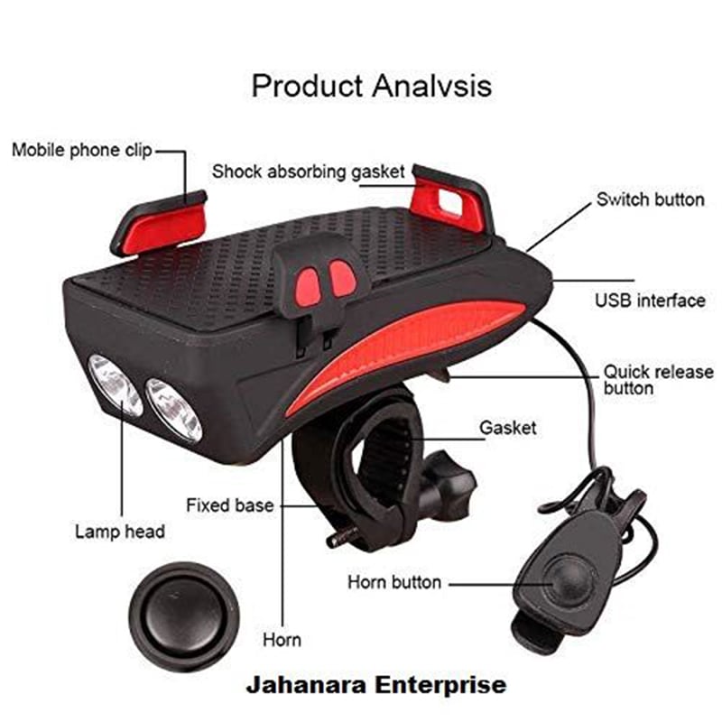 Picture of 4 in 1 Bicycle USB Rechargeable Led Bicycle Light with Horn and Mobile Holder With PowerBank