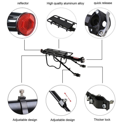 Picture of Bicycle Cargo Rack Quick Release Adjustable Alloy Bicycle Carrier 115 Lb Capacity Belt Free