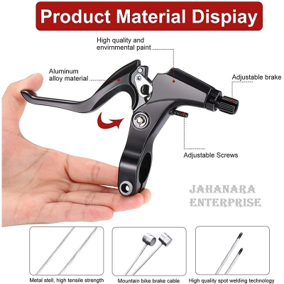 Picture of 2 Pieces Mountain Bike Brake Aluminum Alloy Brake Handles with 3 Finger Design 2.2 cm Diameter and 2pc Brake Cables Wires Free - সাইকেল